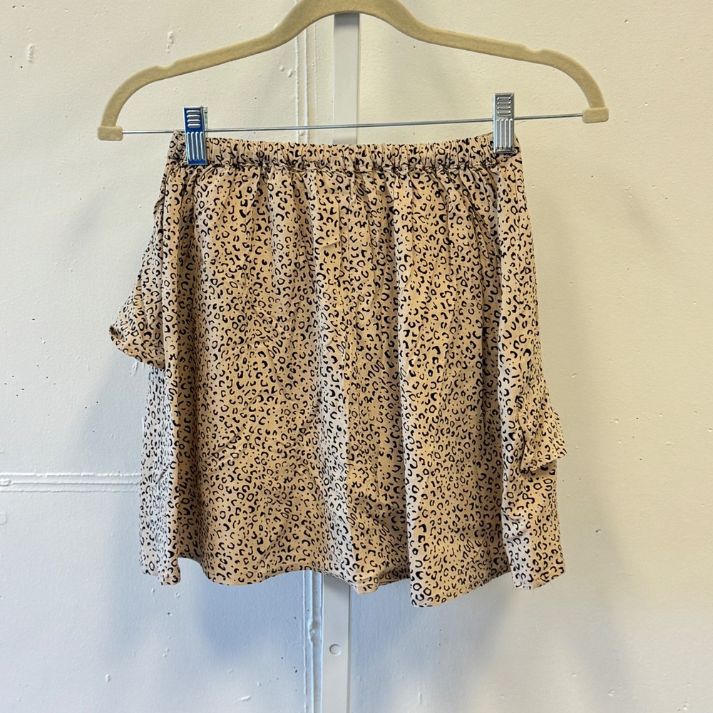 Japna Joyous & Free Leopard Print Ruffle Mini Skirt Tan Black XS Rayon Summer - Picture 2 of 6